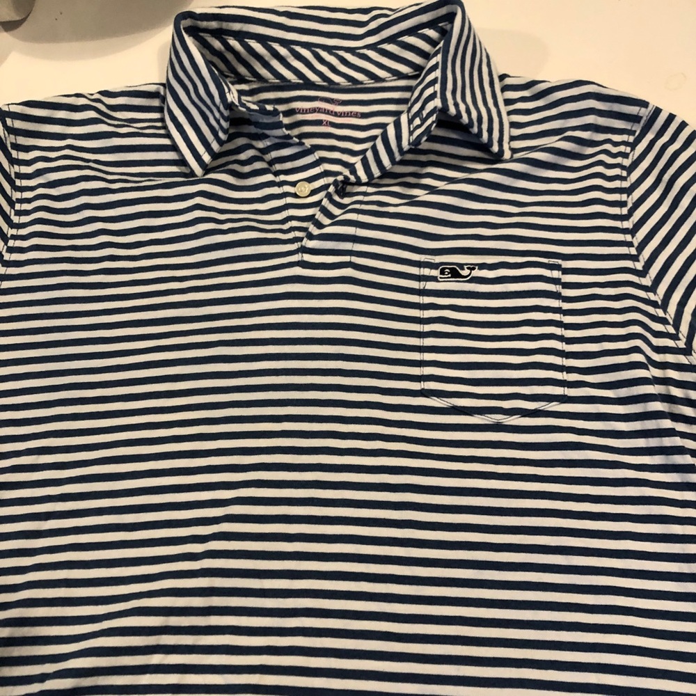 Boys Vineyard Vines blue striped polo shirt